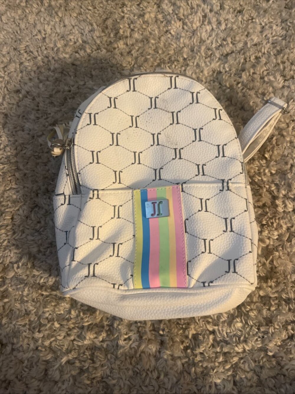 Justice White Mini Backpack Monogram Rainbow Stripe - Picture 2 of 8